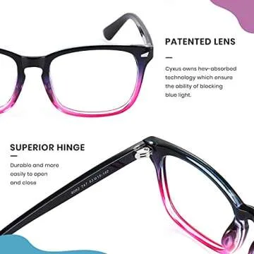Cyxus Blue Light Filter Glasses Computer Gaming Glasses for Men Women UV Blocking Eyeglasses Square Frame Interchangeable Regular Prescription Lens