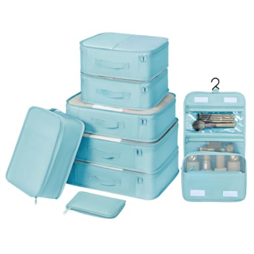 DIMJ Packing Cubes: Ultimate Travel Organizer Set with Toiletries Bag (Blue)