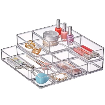 Amazing Abby - QuickSort - Plastic Stackable Organizers (10-Piece Set) for Vanity and Desk Drawer, P...