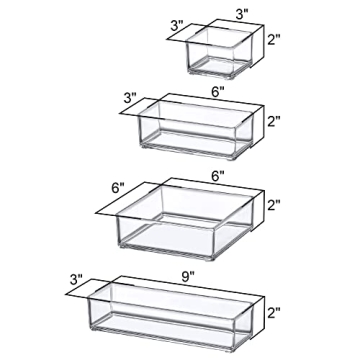 Amazing Abby - QuickSort - Plastic Stackable Organizers (10-Piece Set) for Vanity and Desk Drawer, Perfect Storage Solution for Beauty Products, Office Supplies, Decorative Items, and More