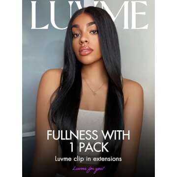 LUVME HAIR Fullness with 1 Pack Silky Straight Clip in Hair Extensions, 16inch 135g 9pcs Natural Bla...