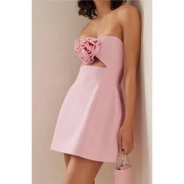 ZHengquan Women's Sexy Strapless Cutout Cocktail Mini Dress Satin Short Backless Homecoming Dress Tangerine Pink