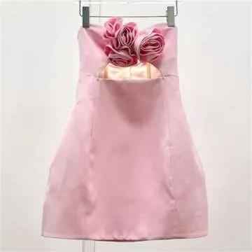 ZHengquan Women's Sexy Strapless Cutout Cocktail Mini Dress Satin Short Backless Homecoming Dress Tangerine Pink