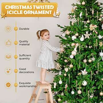 60 Twisted Gold Icicle Ornaments for Christmas Tree