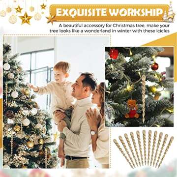 60 Twisted Gold Icicle Ornaments for Christmas Tree