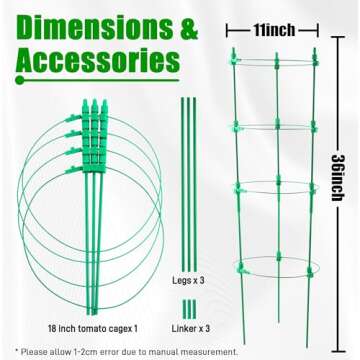 Adjustable Tomato Plant Support Cages 36 inches Garden Cucumber Trellis, Stake with 4 Adjustable Sup...