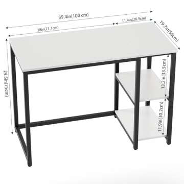 SINPAID Computer Desk 40 inches with 2-Tier Shelves Sturdy Home Office Desk with Large Storage Space...