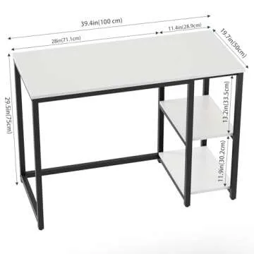 SINPAID 40-Inch Computer Desk with 2-Tier Shelves for Home Office, Gaming or Study