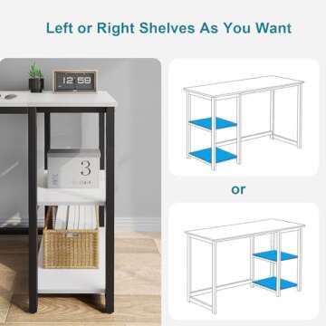 SINPAID Computer Desk 40 inches with 2-Tier Shelves Sturdy Home Office Desk with Large Storage Space Modern Gaming Desk Study Writing Laptop Table, White Desk