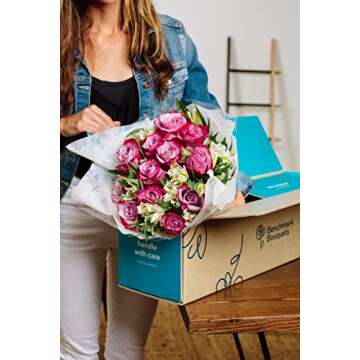 Benchmark Bouquets Delightful Roses & Alstroemeria, Glass Vase Included, Gift Fresh Flowers for Valentine’s Day, Birthday, Anniversary, Get Well, Sympathy, Congratulations, Thank You, Just Because