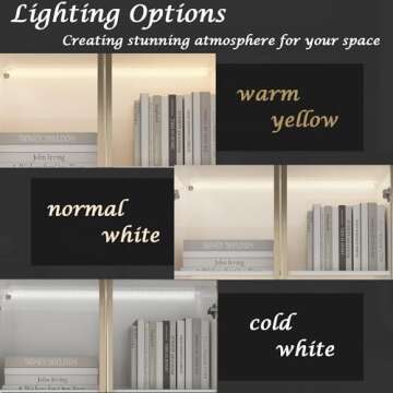 Homsee Bookcase Bookshelf with 5-Tier Shelves, 4 Glass Doors and LED Lights, Wooden Display Storage Cabinet for Home Office, Living Room, White (31.5”W x 14.2”D x 78.7”H)