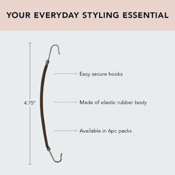 Kitsch Hair Bungee - Bungee Hair Ties with Hooks | Hair Tie Clip & Hair Bungee Cords with Hooks for Updos | Hair Hook & Ponytail Hook for Long Hair | Ponytail Bungee Bands, 6pcs (Brown)