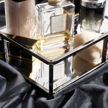 PuTwo Mirror Tray, Smoky Black Perfume Tray, Decorative Tray, Metal Vanity Tray, Jewelry Tray, Tray Decor, Decorative Trays, Glass Tray, Perfume Organizer, Vanity Trays for Bathroom, Counter, Bathroom
