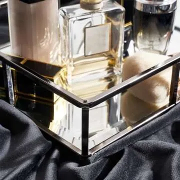 PuTwo Mirror Tray, Smoky Black Perfume Tray, Decorative Tray, Metal Vanity Tray, Jewelry Tray, Tray Decor, Decorative Trays, Glass Tray, Perfume Organizer, Vanity Trays for Bathroom, Counter, Bathroom