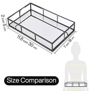 PuTwo Mirror Tray, Smoky Black Perfume Tray, Decorative Tray, Metal Vanity Tray, Jewelry Tray, Tray Decor, Decorative Trays, Glass Tray, Perfume Organizer, Vanity Trays for Bathroom, Counter, Bathroom