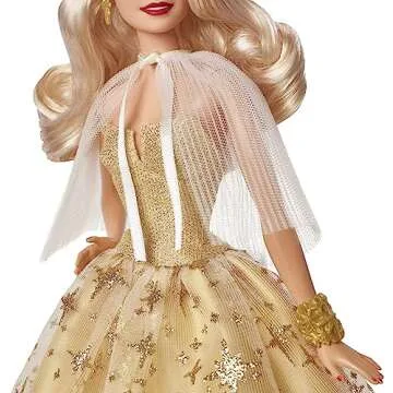 Barbie Signature 2023 Holiday Doll, Blonde Hair Wearing Golden Gown, Collectible with Doll Stand & Certificate of Authenticity