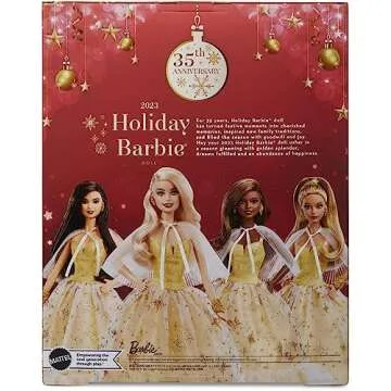 Barbie Signature 2023 Holiday Doll, Blonde Hair Wearing Golden Gown, Collectible with Doll Stand & Certificate of Authenticity