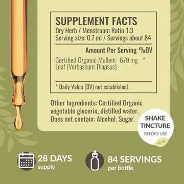 HERBAMAMA Mullein Drops for Lungs - Vegan Mullein Leaf Extract for Lung Detox and Cleanse Support - Non-GMO, Alcohol & Sugar-Free Respiratory Supplement, 28-Day Supply