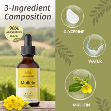 HERBAMAMA Mullein Drops for Lungs - Vegan Mullein Leaf Extract for Lung Detox and Cleanse Support - Non-GMO, Alcohol & Sugar-Free Respiratory Supplement, 28-Day Supply