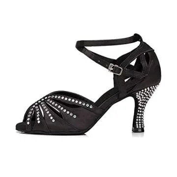 TTdancewear Women Rhinestone Ballroom Dance Shoes Latin Salsa Performance Dance Shoes 8 Black-2.5inc...