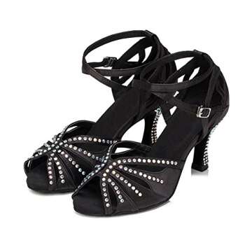 TTdancewear Women Rhinestone Ballroom Dance Shoes Latin Salsa Performance Dance Shoes 8 Black-2.5inch Heels