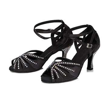 TTdancewear Women Rhinestone Ballroom Dance Shoes Latin Salsa Performance Dance Shoes 8 Black-2.5inch Heels