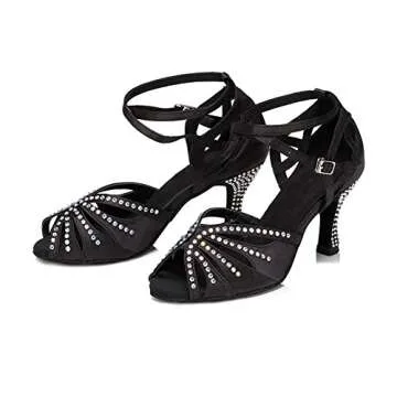 TTdancewear Women Rhinestone Ballroom Dance Shoes Latin Salsa Performance Dance Shoes 8 Black-2.5inch Heels
