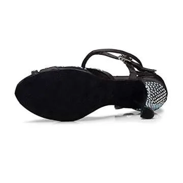 TTdancewear Women Rhinestone Ballroom Dance Shoes Latin Salsa Performance Dance Shoes 8 Black-2.5inch Heels