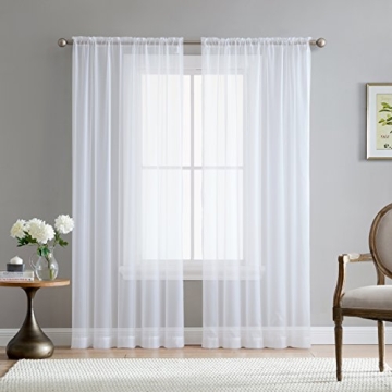HLC.ME White Sheer Curtains 84 Inches Long - Elegant Voile Window Treatments Set of 2 for Kitchen, B...