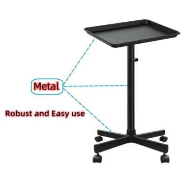 FWOD BIBTO Salon Tray, Metal Feet Salon Tray Cart, Salon Rolling Tray with Adjustable Height, Metal Salon Tray on Wheels, Dentist Tray, Tattoo Tray for Salon and SPA Use