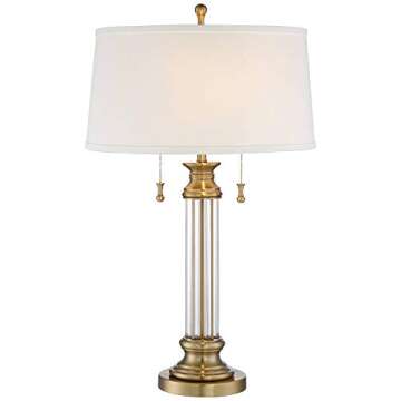 Vienna Full Spectrum Rolland Traditional Table Lamp 30" Tall Antique Brass Crystal Column Off White ...