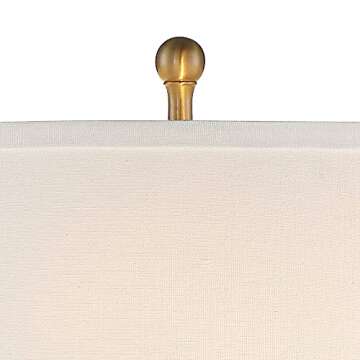 Vienna Full Spectrum Rolland Traditional Table Lamp 30" Tall Antique Brass Crystal Column Off White Tapered Drum Shade Decor for Living Room Bedroom House Bedside Nightstand Home Office Entryway