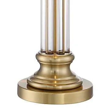 Vienna Full Spectrum Rolland Traditional Table Lamp 30" Tall Antique Brass Crystal Column Off White Tapered Drum Shade Decor for Living Room Bedroom House Bedside Nightstand Home Office Entryway