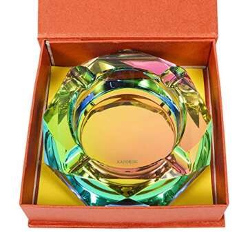 Kaforise Crystal Outdoors Indoors Cigarette Ashtray Ash Holder Case, Colorful Pattern Home Office Tabletop Beautiful Decoration Craft (Bling Bling 02)