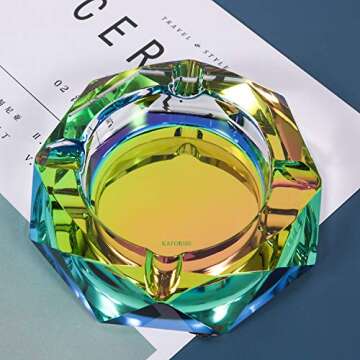 Kaforise Crystal Outdoors Indoors Cigarette Ashtray Ash Holder Case, Colorful Pattern Home Office Tabletop Beautiful Decoration Craft (Bling Bling 02)
