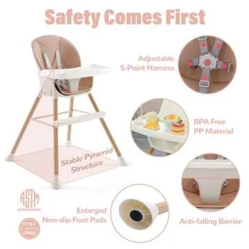 6-in-1 Convertible High Chair for Babies and Toddlers, Baby Feeding Chair with Adjustable Legs & Dou...