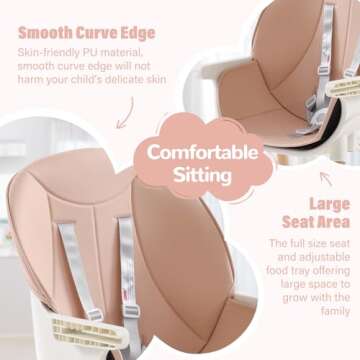 6-in-1 Convertible High Chair for Babies and Toddlers, Baby Feeding Chair with Adjustable Legs & Double Dishwasher Safe Tray, Infants Eating Chair with Footrest&Safety Harness for Boys Girls, Pink