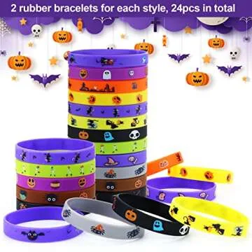 xutengy 48Pcs Halloween Party Favors Decorations Slap Bracelets Rubber Wristbands, Trick or Treat Pa...