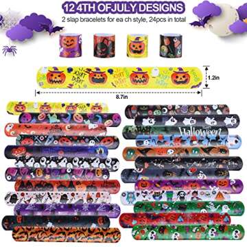 xutengy 48Pcs Halloween Party Favors Decorations Slap Bracelets Rubber Wristbands, Trick or Treat Party Favors, Classroom Prizes, Halloween Party Gift Treat Bag Filler Supply