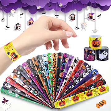 xutengy 48Pcs Halloween Party Favors Decorations Slap Bracelets Rubber Wristbands, Trick or Treat Party Favors, Classroom Prizes, Halloween Party Gift Treat Bag Filler Supply