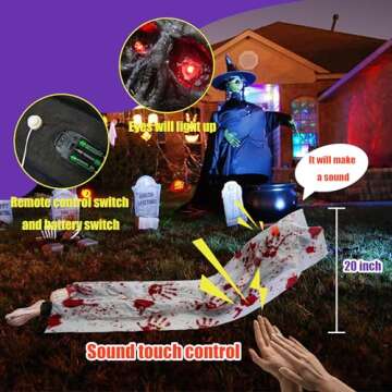 Hourleey 5.2 FT Halloween Decorations Outdoor Props, Animated Back from The Grave Dead Body with Sound Animated and Sitting up Body, Scary Dead Body for Haunted House Party Decoration