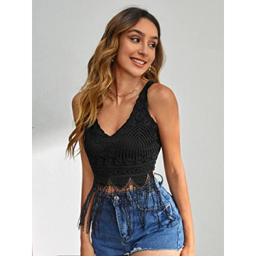 Stylish Verdusa Fringe V Neck Crop Tank Top for Women