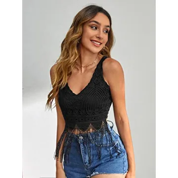 Stylish Verdusa Fringe V Neck Crop Tank Top for Women