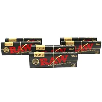 RAW Classic Black 1 1/4 Size Natural Unrefined Ultra Thin Rolling Papers (6 Packs)