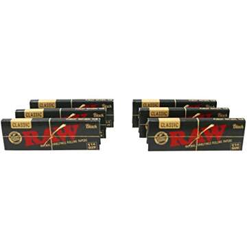 RAW Classic Black 1 1/4 Size Natural Unrefined Ultra Thin 79mm Rolling Papers (6 Packs)