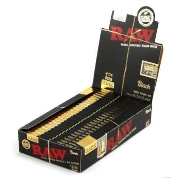 RAW Classic Black 1 1/4 Size Natural Unrefined Ultra Thin 79mm Rolling Papers (6 Packs)