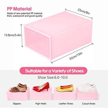 KPX 12 Pack Stackable Shoe Storage Organizer Plastic with Lid, Clear Shoe Boxes Drop Front, Shoe Containers Bins for Men’s Sneaker Women’s High Heels – Easy to Assemble (Pink)