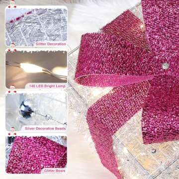 Christmas Decorations Hot Pink, Christmas Lighted Gift Boxes 140 LEDs Light Up Christmas Decor, 8 Modes & Timer Function Plug-in Lighted Christmas Boxes for Xmas Wedding Valentine's Day Indoor Outdoor