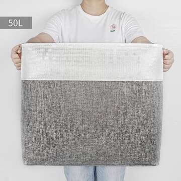 Bagnizer Large Fabric Storage Baskets | 50L Storage Bins, Decorative Linen Closet Baskets with Handl...