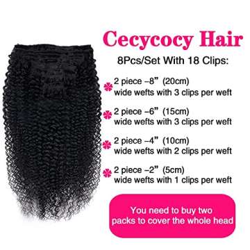 3C 4A Kinky Curly Clip in Hair Extensions Human Hair for Black Women - 8Pcs 18Clips Double Weft Braz...